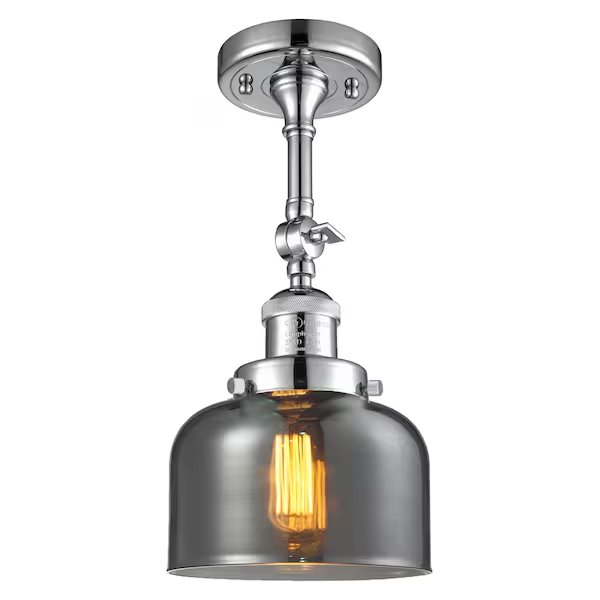 1 Light Adjustable Large Bell 8In. Polished Chrome Semi-Flush Mount With Smoked Glass, 507912